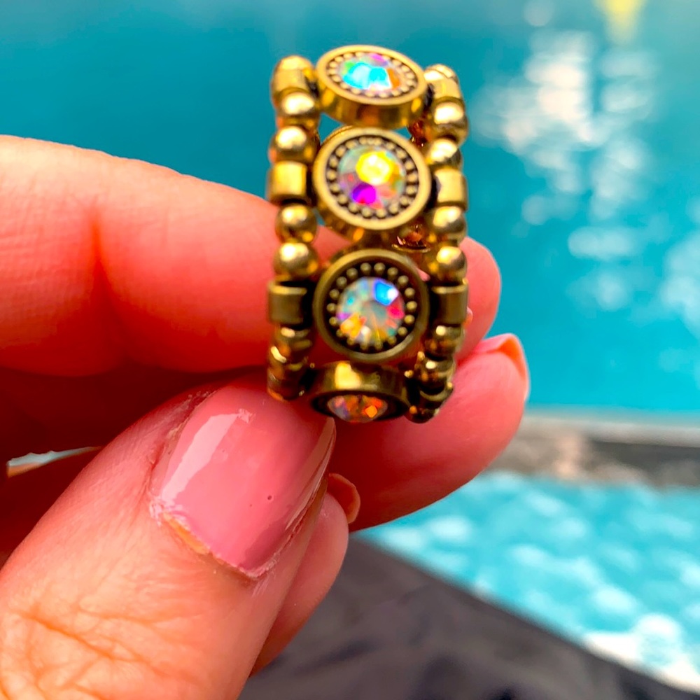 New Gold Tone w/ aurora borealis crystal ring